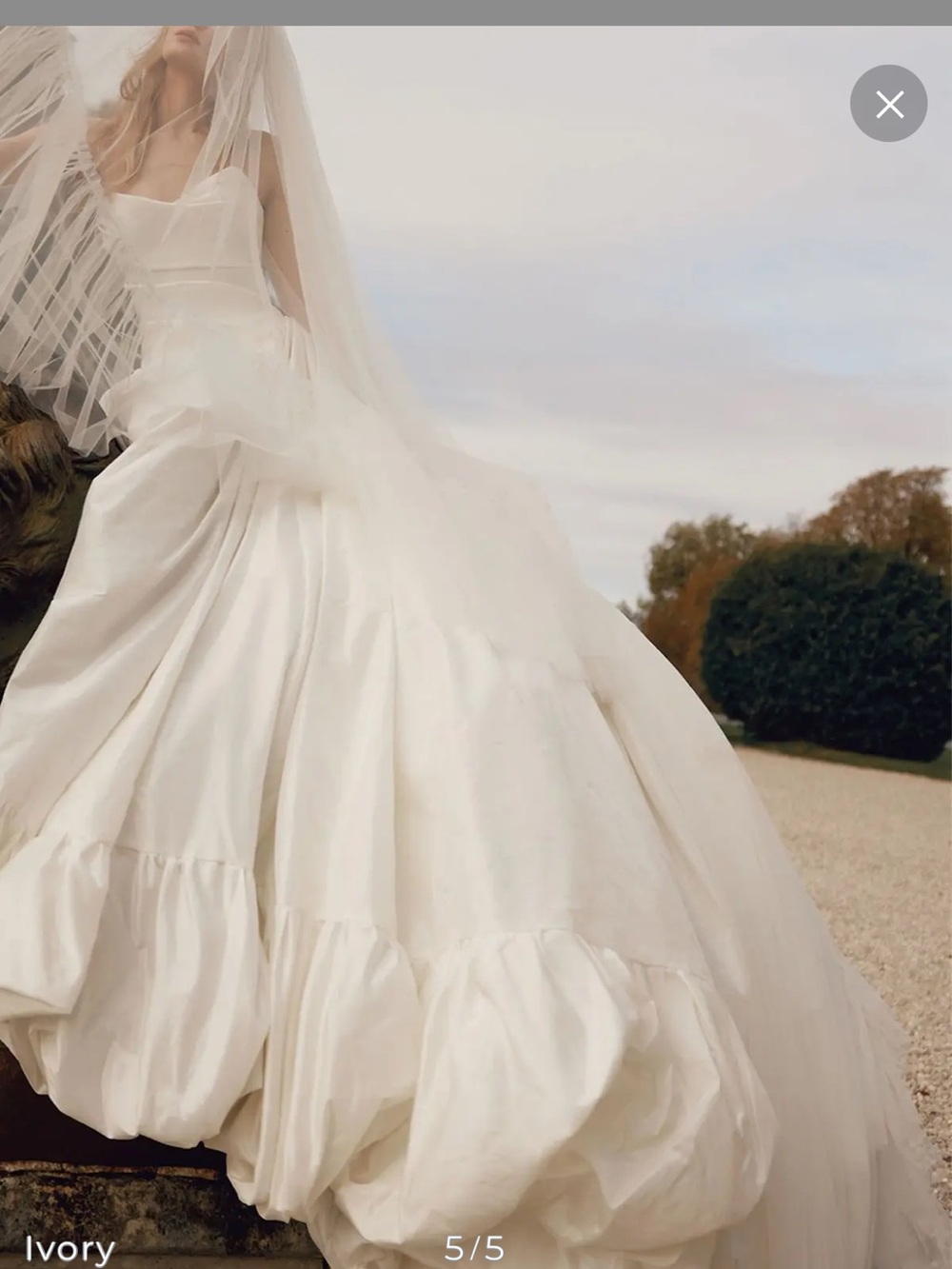 Ivory Strapless Ruffled Ball Gown Wedding Dress - Picture 5 of 6
